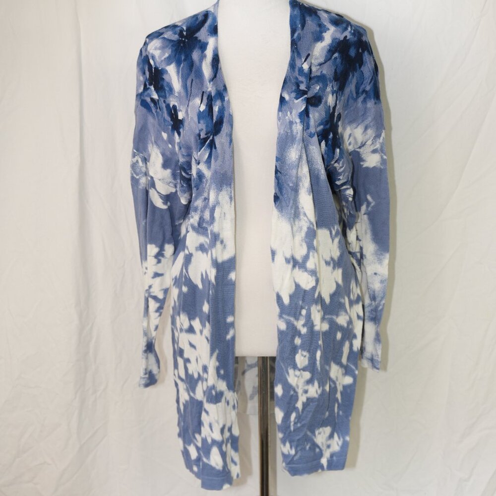NWT 100% Cotton Womens 18/20 Open Front Cardigan Sweater Blue White Lane Bryant